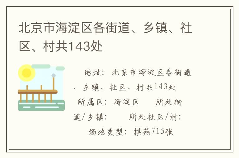 北京市海淀區(qū)各街道、鄉(xiāng)鎮(zhèn)、社區(qū)、村共143處