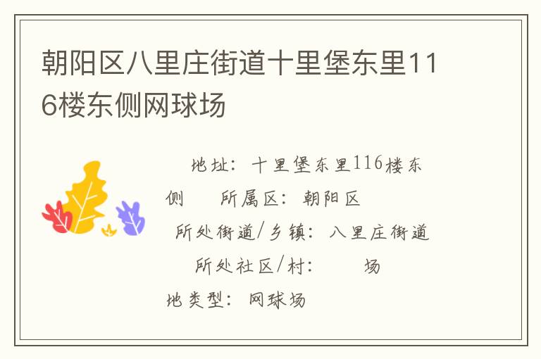 朝陽區(qū)八里莊街道十里堡東里116樓東側(cè)網(wǎng)球場