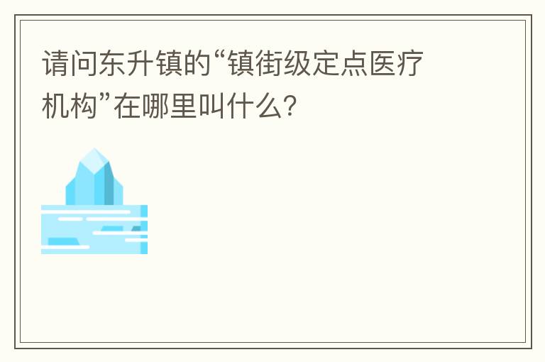 請(qǐng)問東升鎮(zhèn)的“鎮(zhèn)街級(jí)定點(diǎn)醫(yī)療機(jī)構(gòu)”在哪里叫什么？